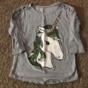 Justice 3/4 sleeve gray unicorn shirt